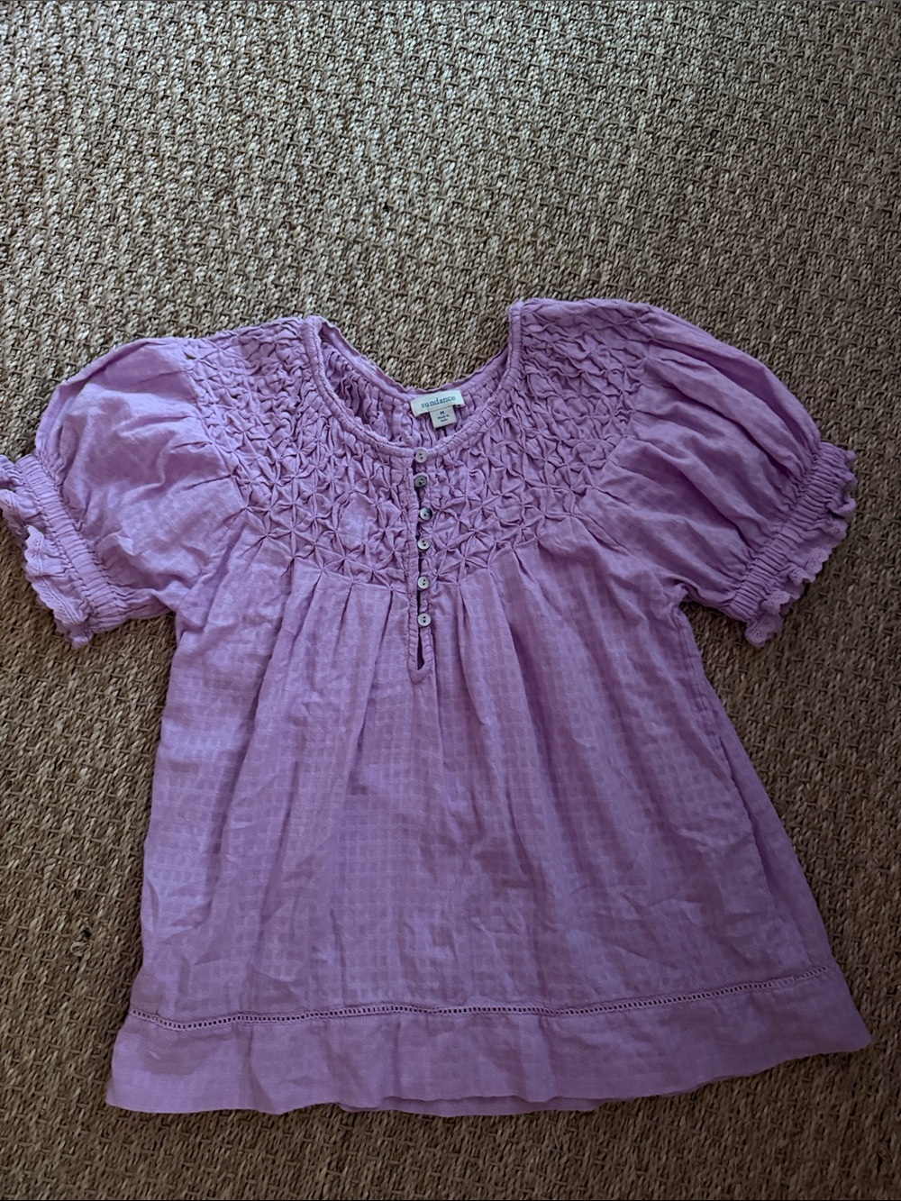 Sundance Lavender Smocked Peasant Blouse